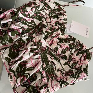 PARKER Floral Egret Peplum Camisole Crop Top